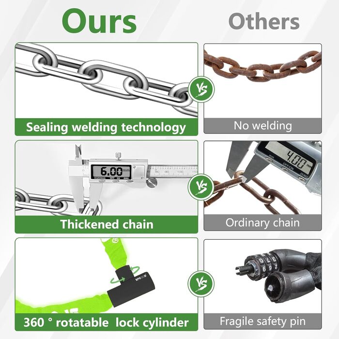 Замок для велосипеда з 3 ключами, антивкрадійний ланцюговий замок 90см, висока безпека, водовідштовхувальний чохол для велосипеда/електросамоката/електровелосипеда/MTB/мотоцикла/вантажного велосипеда 870мм, чорний