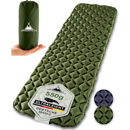 WANDERFALKE® 550g Легкий Надувний Килимок для Туризму - (XL, 66 см) - Килимок для Кемпінгу з Компактним Розміром для Відпочинку на Відкритому Повітрі, Походів, Піших Прогулянок та Bikepacking (Зелений)