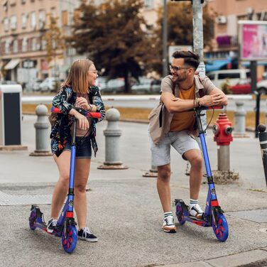 Самокат трюковий Kickscooter LED-синій, для дітей 8-12 років та дорослих, колеса 200 мм, дискові гальма, складаний, з ременем та подвійною амортизацією