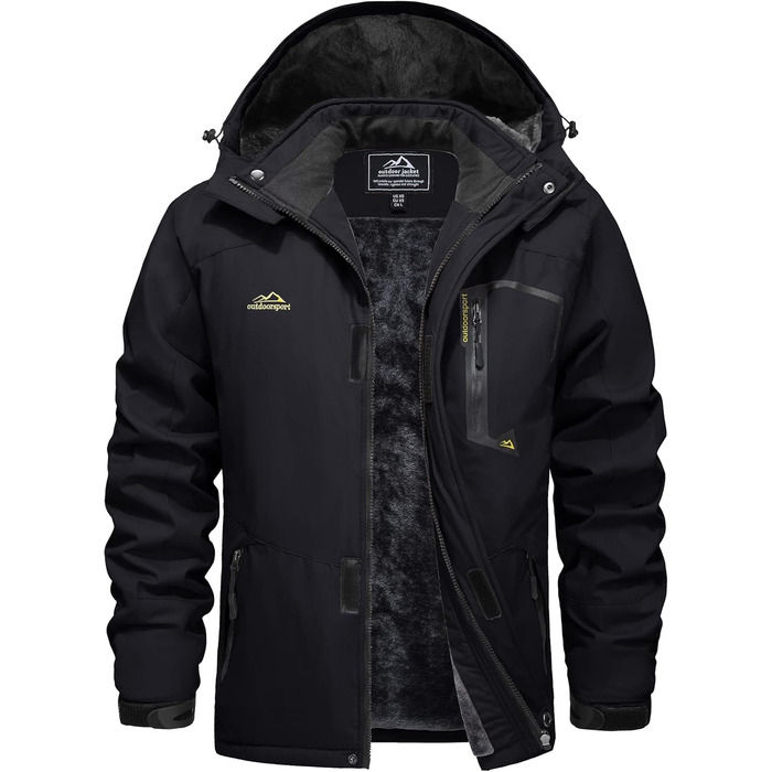 Чоловіча зимова куртка EKENTSON, водонепроникна, вітронепроникна, з підкладкою, для хайкінгу та активного відпочинку, з 4 кишенями (3XL, Чорний)