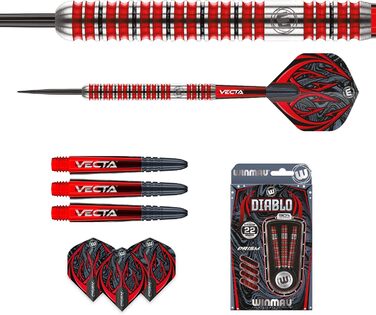 Дротики для дартсу WINMAU Diablo 22 г, сталевий наконечник, вольфрам, з крилами та стрижнями, професійні, паралельний корпус