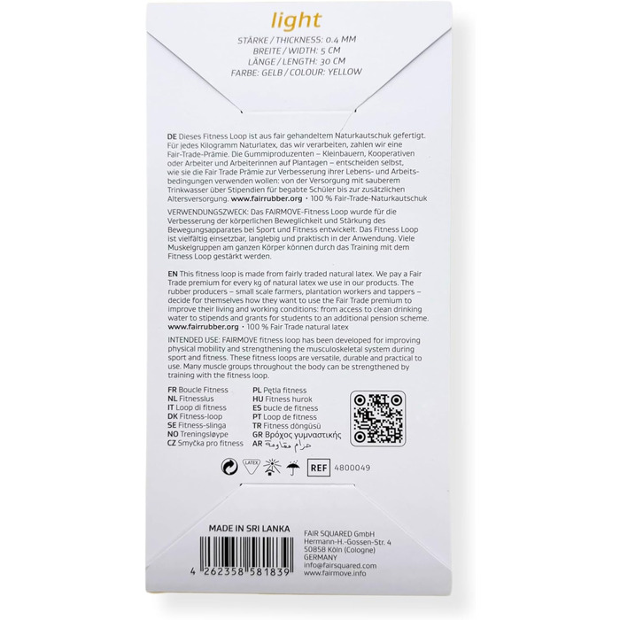 Гумові еластичні стрічки FAIR Move для фітнесу та йоги, 100% натуральний латекс, жовті (легкі, 1,5 кг опору)