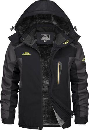 Зимова куртка KEFITEVD для чоловіків, водонепроникна, тепла, з підкладкою, для катання на лижах, зимова, спортивна, вітронепроникна, дихаюча, знімний капюшон (S, чорно-сіра)