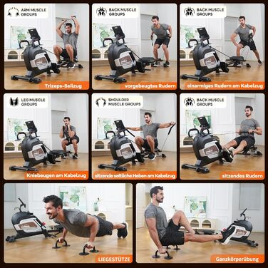 Гребний тренажер Pooboo з магнітною системою опору, 360 lbs, складаний, з тримачем для планшета та зручним сидінням, для дому H015-3