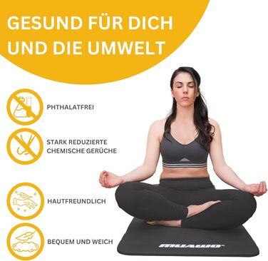 Тренувальний килимок преміум-класу: фітнес, йога, гімнастика | неслизький | товстий та довгий | 190 x 60 x 1,5 см (сірий)