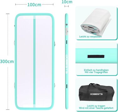 Airtrack BESTS мат гімнастичний 300x100x10 см, зелений: для дому, фітнесу, йоги, спорту з насосом та сумкою