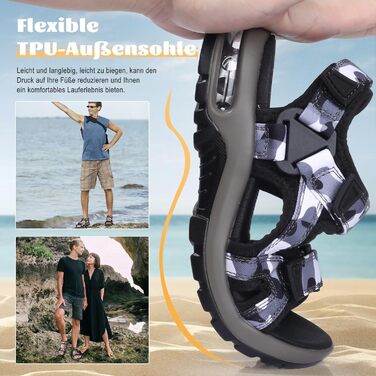 Чоловічі шкіряні сандалі Visionreast для пляжу, трекінгу та спорту. Закриті сандалі на липучках, чорні, 38 EU