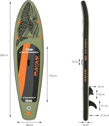 Надувна SUP-дошка ECD Germany 305-380 см, до 150 кг, комплект із сидінням для каяка, сумкою та веслом, різні моделі