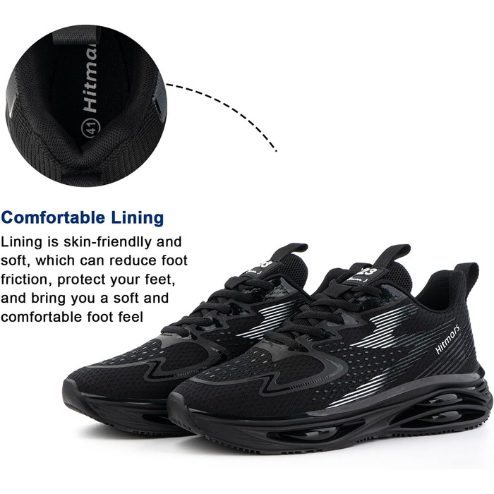 Кросівки для бігу Hitmars для чоловіків: спортивні, легкі, дихаючі, для вулиці, фітнесу та відпочинку. Розміри EU 39-46 (Чорний/Білий)