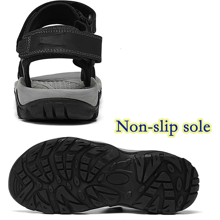 Чоловічі сандалі з натуральної шкіри для трекінгу та пляжу. Легкі, дихаючі сандалі для активного відпочинку та літніх прогулянок. Розмір 41 EU, чорний колір.