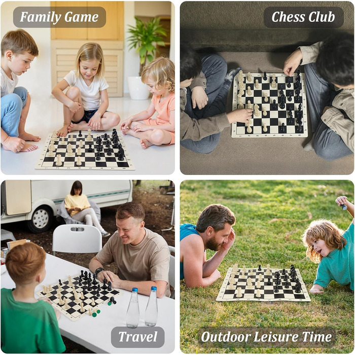 Набір шахів зі складною дошки з силікону, 50,8 см, фігури з вагою, висота короля 9,8 см, 2 додаткові королеви, складана дошка, портативний набір для подорожей та турнірів, з сумкою