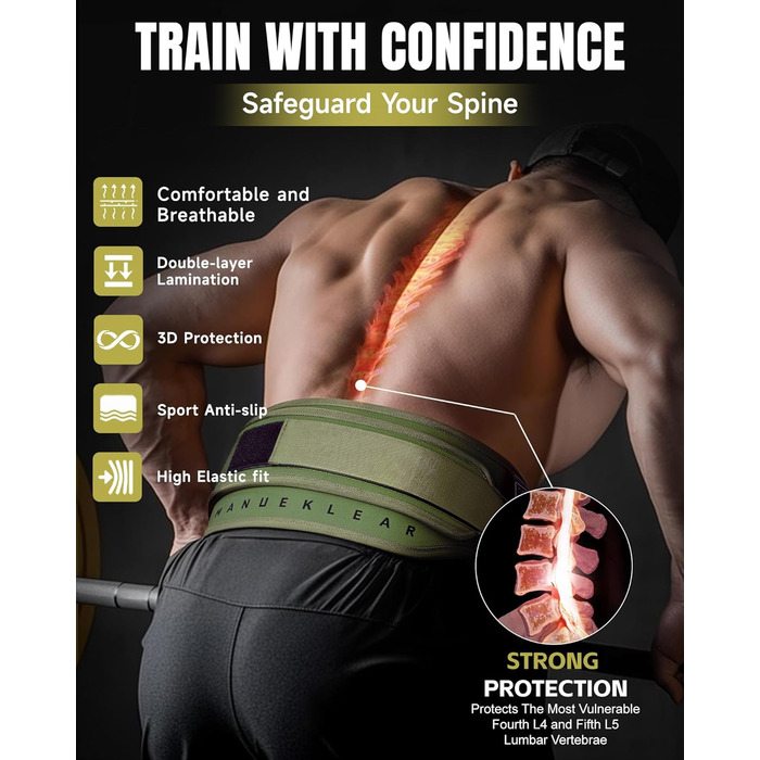 Пояс для важкої атлетики Manueklear 2-в-1 з мотузкою 92 см, подвійний пояс, пауерліфтинг, фітнес, зважений пояс для підтягувань та присідань (зелений, M (30-33 дюйми))