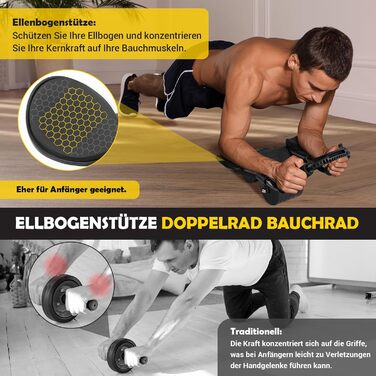 Ролер для пресу COFOF - тренажер для пресу з автоматичним відскоком, килимок для колін та підтримка ліктів, стабільні подвійні колеса