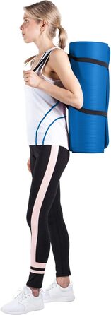 Килимок для йоги GORILLA SPORTS 190x60x1,5 см, антиковзкий, без фталатів, з ременем, синій, фітнес-мат для тренувань
