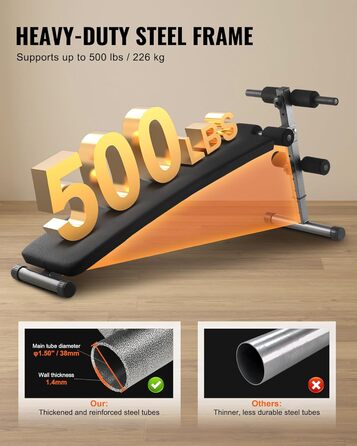 VEVOR лавка для віджимань, Bauchbank з обертовим руків'ям, регульована висота, міцна сталь, вантажопідйомність 500/600/453,6 кг для домашніх тренувань, силові вправи, м'язи всього тіла (лавка для пресу/500lbs)