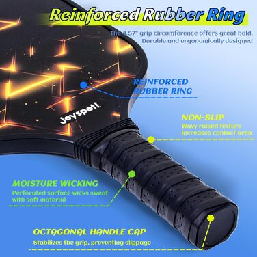 Набір для піклболу JOY SPOT! 2 ракетки + 4 м'ячі + сумка – Легкі ракетки з скловолокном для чоловіків, жінок та початківців – Для гри в приміщенні та на вулиці (Lava)