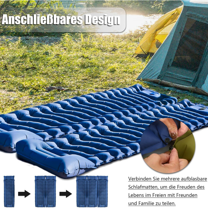 Надувна туристична матрац Holwim Isomatte з самонадуваванням, з подушкою та насосом, блакитна