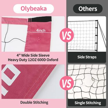 Набір для волейболу на відкритому повітрі: портативна сітка, м'яч PU, насос, сумка та міцна сітка (32 фути, рожевий)