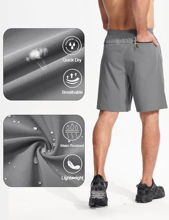 Шорти спортивні чоловічі MAGCOMSEN, легкі, швидковисихаючі, для тренувань та хайкінгу, з кишенями на блискавці, сірий, розмір 36