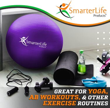 Гімнастичний м'яч SmarterLife 75 см фуксія для фітнесу, йоги, балансу, стабільності та вагітних, ідеальний як фітбол-стілець для офісу та дому