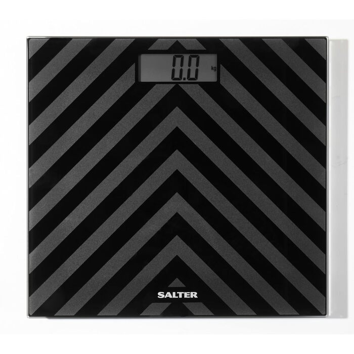 Цифрова ваги для ванної Salter SA00287, скло, 180 кг, чорний Chevron, LCD-дисплей, батарейки, миттєве вимірювання
