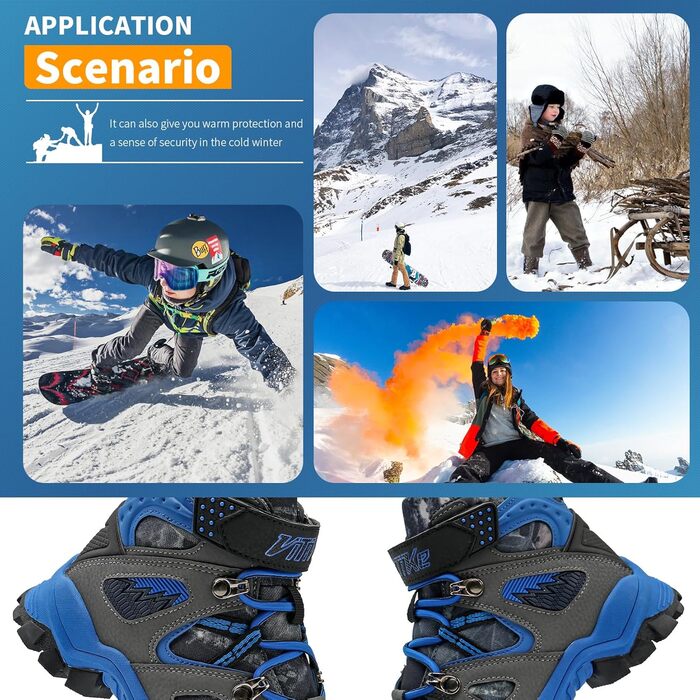 Дитячі зимові черевики ASHION для хлопчиків: середньої висоти, утеплені, для походів та трекінгу, бавовняні, розмір 36 EU, блакитні