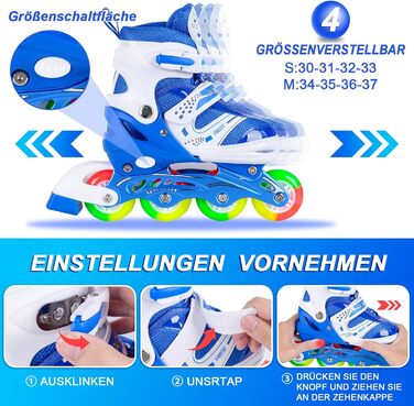 Дитячі ролики JIFAR Inliner Kinder з регульованим освітленням, розміри 30-33, 34-37, для хлопчиків та дівчаток, блакитні