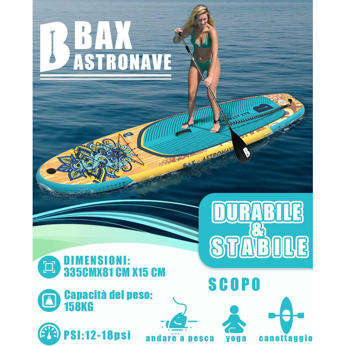 Надувне SUP-борд BAX ASTRONAVE: Комплект для вейкбордингу з аксесуарами (Wood-Blue)
