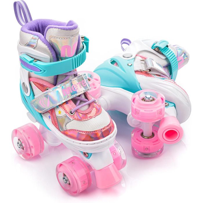 Дитячі ролики Kinder з LED підсвіткою та регульованим розміром – ретро ролики для підлітків – багатокольорові диско ролики Quad Skates - Roll ab! S 30-33 Lunar