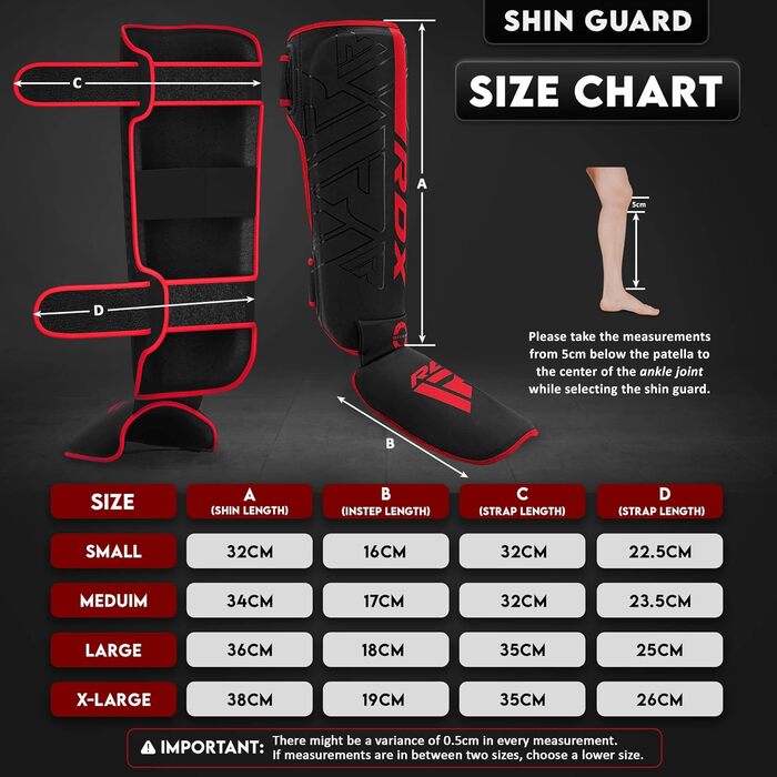 Захисники для ніг RDX Maya Hide для кікбоксингу, муай-тай, карате, тхеквондо, MMA, Krav Maga, боксу та спарингу (XL, червоний)