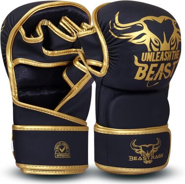 MMA рукавички BEAST RAGE для чоловіків та жінок: регульована підтримка зап'ястя, відкрита долоня, для бойових мистецтв, греплінгу, спарингу, муай-тай, кікбоксингу, Taekwondo