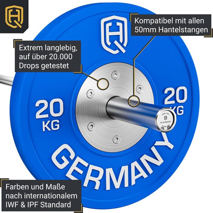 Комплект дисків HQ Germany 100 кг для штанги, 50 мм, IWF, для змагань, REACH, 2×5-20 кг