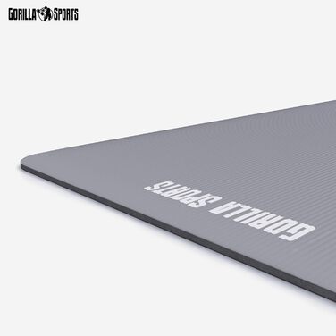 Фітнес-мат для йоги GORILLA SPORTS 190x60x1,5 см, сірий, нековзний, без фталатів, з ременем для перенесення