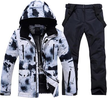 RIUIYEE Комплект чоловічого гірськолижного костюма з підігрівом, куртка та штани, зимовий, для сноуборду та гірськолижного спорту, чорний, XXL