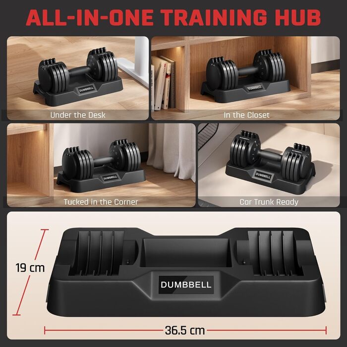 Регульована гантеля Yaheetech 15 кг, сталева, 2.5-24 кг, швидке налаштування, подвійне блокування, антиковзаюча, для дому, спортзалу, офісу