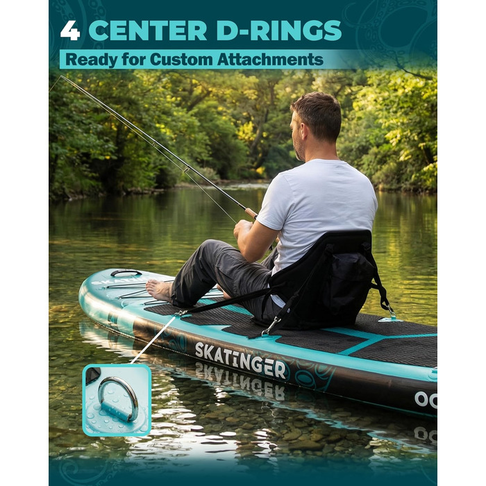 Надувне SUP дошка Skatinger 335 x 86,4 см, 190 кг, для 2 осіб, з веслом та ременем, зелена