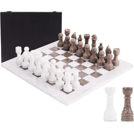 Шаховий набір з мармуру для дорослих, ручної роботи, з ігровим полем Verona & Green Onyx, 32 фігури, 2 додаткові королеви, коробка для зберігання, розкішна подорожна гра, елегантний подарунок для дому (Verona & Green Onyx) (Білий & Океанічний)