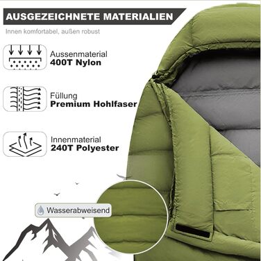 Спальний мішок Mumienschlafsack Norskskin Ultralight 220 Grün (-6°C) екстремальний, з'єднуваний, з відділенням для подушки, лівосторонній блискавка
