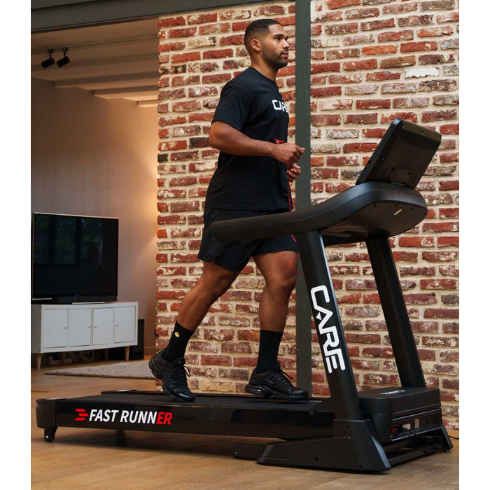 CARE FITNESS Fast Runner SP: Електричний біговий тренажер з регулюванням нахилу та складний - до 22 км/год, 20 рівнів нахилу, 57 програм, Kinomap