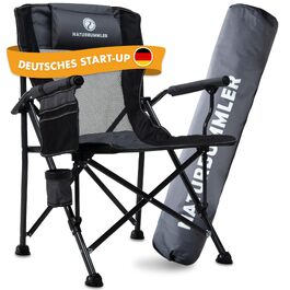 Складане кемпінгове крісло NATURBUMMLER Cloud Sit+ з високою спинкою та дихаючою сіткою, до 150 кг, для саду, риболовлі та відпочинку на природі, сіро-чорне