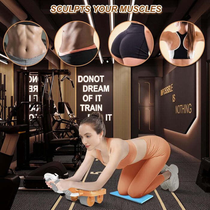 Ролер для пресу з опорою на лікті, автоматичний відскок, тренажер для пресу для жінок та чоловіків (Оранжевий)