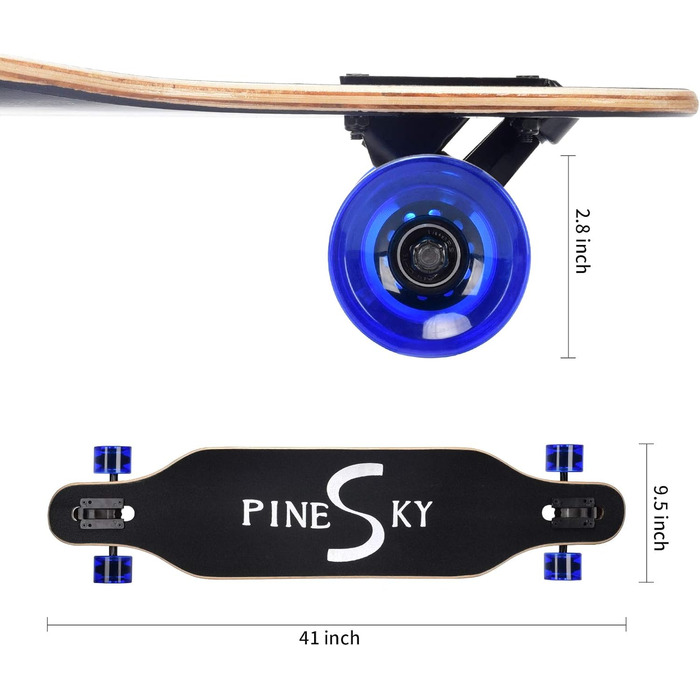 Лонгборд PINESKY 41 дюйм 8 шарів клену, круїзер для катання, карвінгу, фрістайлу та даунхілу з T-інструментом