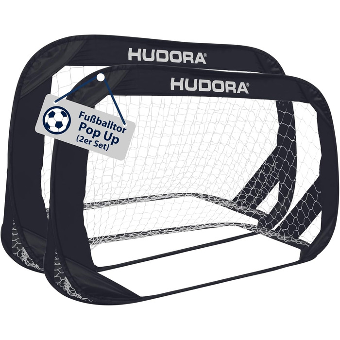 Ворота для футболу Hudora Pop Up 2 шт. - Складні футбольні ворота для дітей та дорослих - Комплект воріт для футболу в сад з сумкою та кілками - Ворота для футболу в сад/парк/пляж (Чорний)