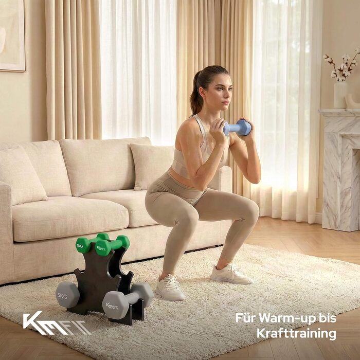 Набір неопренових гантелей KM-Fit 18 кг зі стійкою, чавунні куржгантелі 1–5 кг для фітнесу та силових тренувань вдома