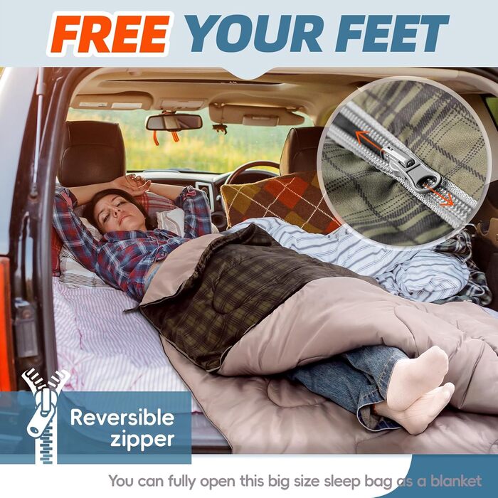 Сплячі мішки MEREZA XL для чоловіків та жінок. Великі, широкі спальні мішки для кемпінгу. Теплі, для холодної та теплої погоди. З компресійним мішком.