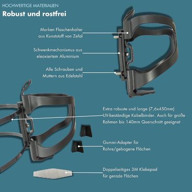 Універсальний велосипедний фляготримач BeDiCo-Multi Mount Twist, алюмінієвий, без гвинтів, з адаптером, поворотний для зручного доступу