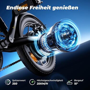 Складаний електровелосипед Finbike 14/16 дюймів, 250 Вт, акумулятор 7.8Ah, швидка зарядка 3 год, 3 режими їзди, запас ходу до 45 км, для дорослих і підлітків