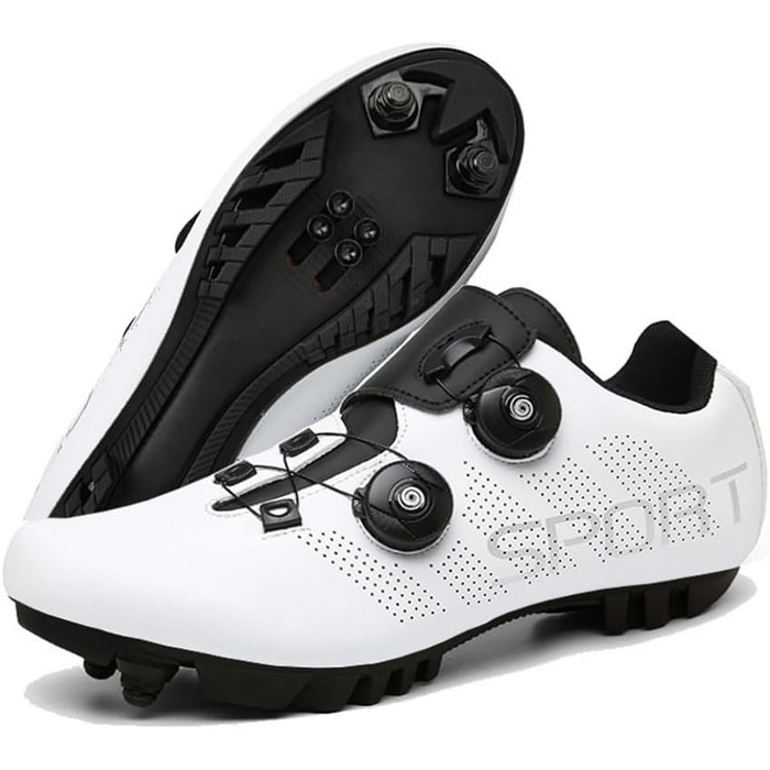 Чоловічі та жіночі велотуфлі ENEN для гірського велосипеда, сумісні з SPD, 2 болти, Delta Lock, чорно-білі, дихаючі, MTB, розмір 47 EU