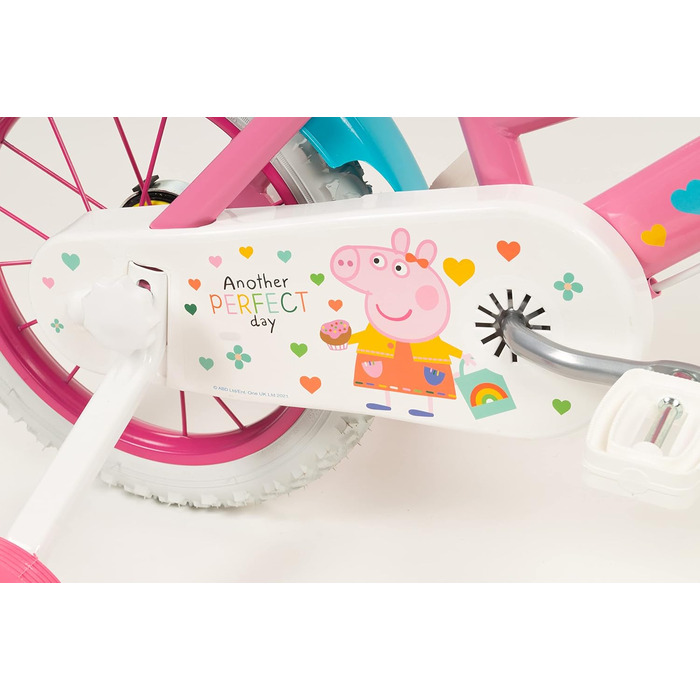 Дитячий велосипед Peppa Pig 14 дюймів з допоміжними колесами, кошиком і сидінням для ляльки, для дітей 4-6 років, кольоровий