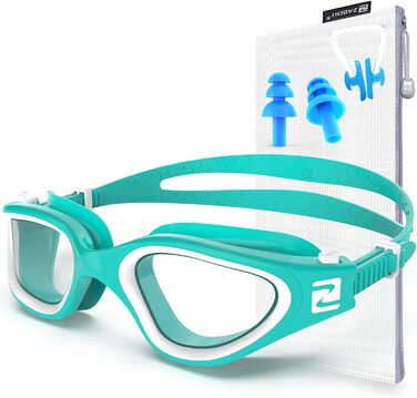 ZABERT W1 Плавальні окуляри для дорослих, антифог, UV-захист, водонепроникні, для чоловіків і жінок, підлітків, синьо-зелені з прозорими лінзами